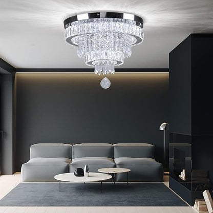 16" Crystal Chandeliers LED Crystal Ceiling Light Fixtures Flush Mount Ceiling Light Modern Chandelier Lights for Living Room Bedrooms Dining Room (6500K Cool White)