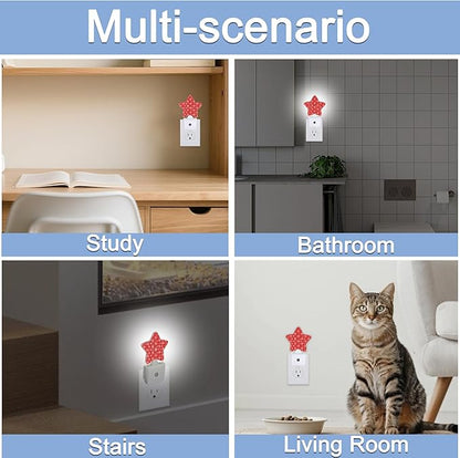 Red Christmas Snowflakes Dusk to Dawn Star Night Light,Winter Smart Sensor Nightlight for Bedroom Kitchen Hallway Stairs,Plug-in Energy Efficient Decor Desk Lamp Women Men Gifts