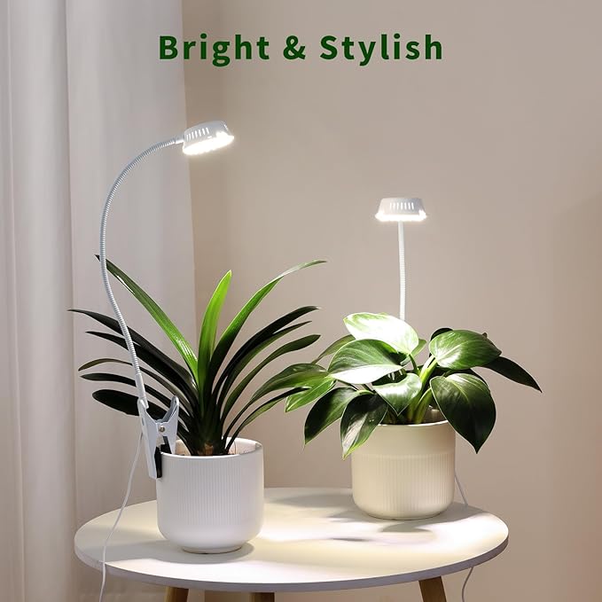 LORDEM Grow Lights for Indoor Plants, Clip-on Gooseneck Plant Lights for Indoor Growing，Full Spectrum LED Plant Light with 5 Dimming Levels,Auto On/Off Timer (6/8/12/16 Hrs),White,2 Packs