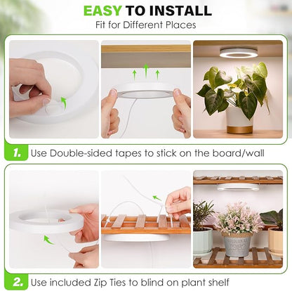 LORDEM 6.3” Ceiling Grow Light for Indoor Plants, 72 LEDs Full Spectrum Halo Plant Light, Under Cabinet Growing Lamp with 4/8/12H Auto Switch, 4 Dimmable Brightness Levels, Ideal for Pot Plants