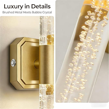 HISTAR Battery Operated Wall Sconce, 10000mah Rechargeable Gold Crystal Wall Sconce, 3 Colors 360° Rotate Wireless Wall Scone Decor for Bathroom Bedside Hallway Picture, 20.5 Inch
