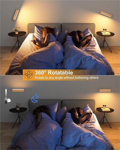 Rechargeable Wood Wall Lights with Remote & Touch, 5200mAh Battery Operated Wall Sconce 3 Color Temperatures & RGB. Magnetic, Stick-On, Dimmable Wall Reading Lamp for Bedroom, Living Room, Picture
