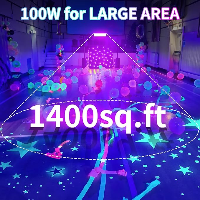 100W Black Light Bar IP66 Waterproof, LED Blacklight with Plug+Switch+6ft Cord, Outdoor Black lights, Light Up 1400 sq.ft, for Neon Glow Party Body Paint Fluorescent Poster Classroom Halloween, 3Pack