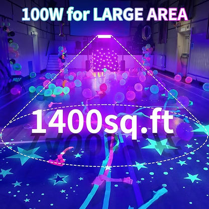 100W Black Light Bar IP66 Waterproof, LED Blacklight with Plug+Switch+6ft Cord, Outdoor Black lights, Light Up 1400 sq.ft, for Neon Glow Party Body Paint Fluorescent Poster Classroom Halloween, 3Pack