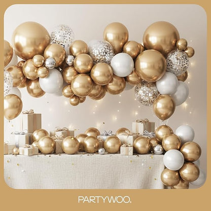 PartyWoo Metallic Gold Balloons 145pcs Different Sizes of 18 12 10 5 Inch Chrome Gold Balloon Arch Kit Garland for Birthday Graduation Baby Shower Wedding Bachelorette Party Decorations Gold-G127