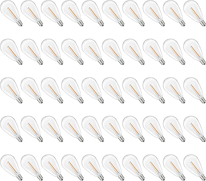 S14 Replacement LED Light Bulbs, Shatterproof & Waterproof 0.6W S14 LED Bulbs, Outdoor String Lights, E12 Base Patio Edison LED Light Bulbs, Warm White 2200K Plastic 40LM Non-Dimmable 50 Pack