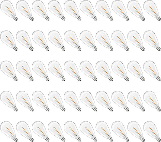 S14 Replacement LED Light Bulbs, Shatterproof & Waterproof 0.6W S14 LED Bulbs, Outdoor String Lights, E12 Base Patio Edison LED Light Bulbs, Warm White 2200K Plastic 40LM Non-Dimmable 50 Pack