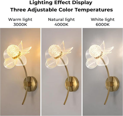 Modern LED Wall Lights for Bedroom, Hardwired Indoor Gold Wall Sconces with 3 Color Adjustable, Wall Lamps for Living Room, Bathroom, Mirror, Hallways, Wall Mounted Lamp with 3000K-6000K