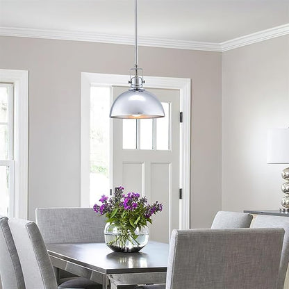 Kira Home Belle 9" Modern Industrial Pendant Light with Dome Shade, Petit Retro Metal Hanging Light, Chrome Finish