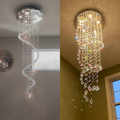 Elegance Spiral Chandelier for Dining Area, Modern Swirl Raindrop Chandelier Light Fixture for Foyer Hallway Crystal Chandeliers for High Ceilings, Modern Hanging Light D15 x H31 of CRYSTOP