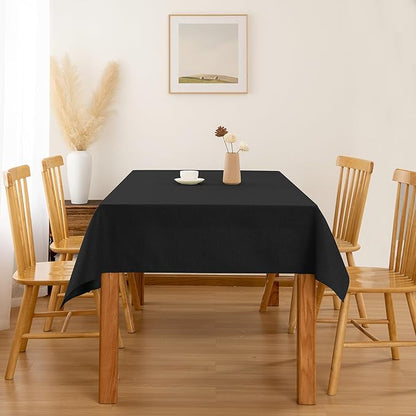 Hiasan Faux Linen Rectangle Tablecloth - Wrinkle and Stain Resistant Washable Table Cloth for Kitchen Dining Room Holiday Table Cover for Party Dinner, Black, 60 x 84 Inch