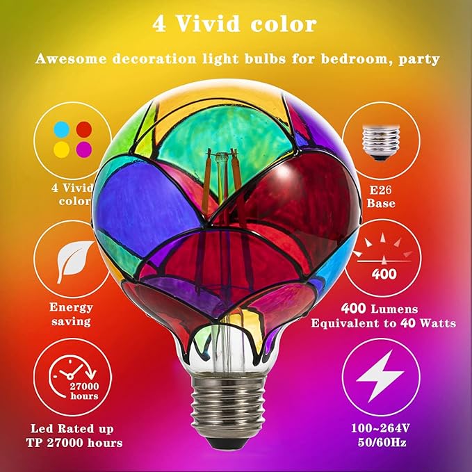 I-SHUNFA Edison Glass LED Light Bulb, E26 Standard Base 6 Watts Heatless G95 Globe Shape LED Light Bulbs for Home Party, Recreation Room,Balcony,Garden,Christmas Decoration