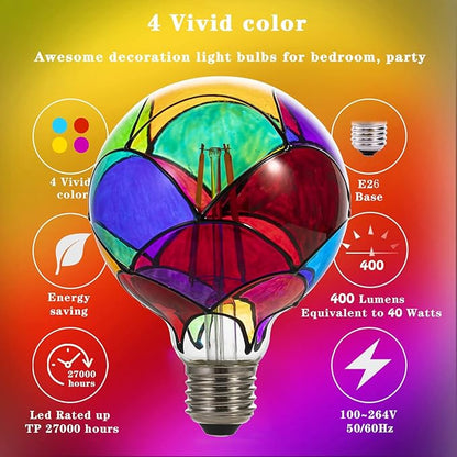 I-SHUNFA Edison Glass LED Light Bulb, E26 Standard Base 6 Watts Heatless G95 Globe Shape LED Light Bulbs for Home Party, Recreation Room,Balcony,Garden,Christmas Decoration