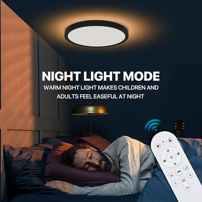 4Pack Dimmable LED Flush Mount Ceiling Light Fixture with Remote Control, 24W 2640LM, 12Inch, 2000K Warm Night Light & 3000K-6500K, Modern Super Slim Ceiling Lamp for Bedroom Kitchen, Black