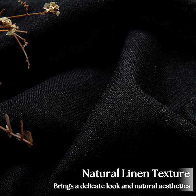 Black Linen Cafe Curtains 30 Inch Length 2 Panels Privacy Light Filtering Semi Sheer Front Door Small Window Treatment Boho Farmhouse Rod Pocket Short Curtains for Bathroom Kitchen Basement RV 26x30