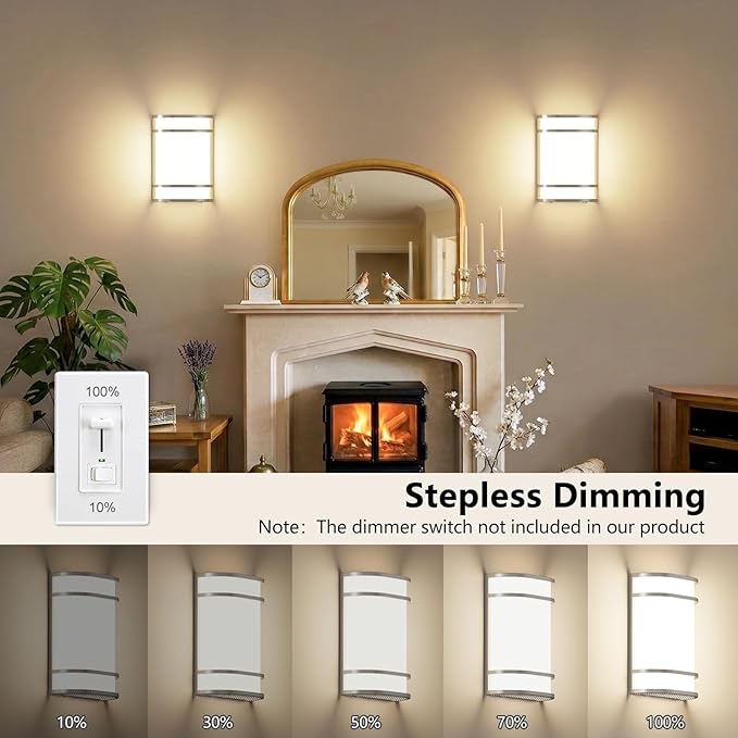 Led Wall Lights Indoor- Modern Wall Sconce Lighting 3000K/4500K/6000K Adjustable Led Wall Lamps for Hallway, Staircase, Corridor, Bedroom, Living Room, Kitchen (2, Brushed Nickel)