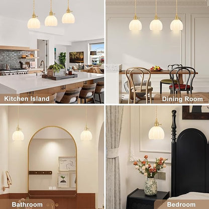 Mini Pendant Lights Kitchen island 2 Pack, Small Adjustable Pendant Light Fixture with Milk White Tulip Glass Lampshade, Vintage Gold Pendant Lighting, Pendant Light for Bedroom Dining Room Hallway
