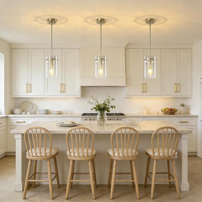 1 Pack Seeded Glass Pendant Lights Kitchen Island, Hanging Modern Pendant Light Fixtures, 5.5" Matte Gold Pendant Lighting Island Lights for Kitchen Over Sink Entryway Hallway