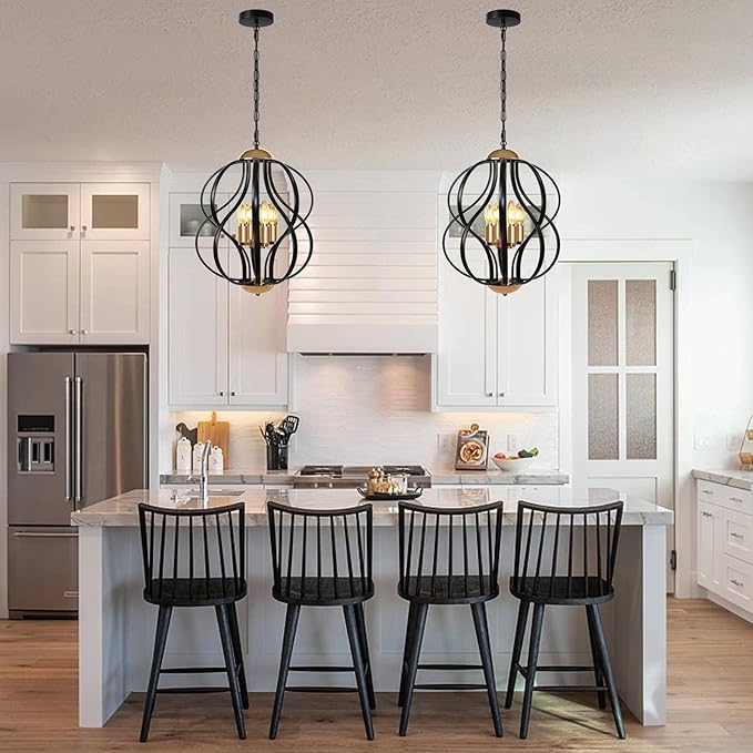 Black and Gold Chandelier for Dining Room, 4-Light Modern Farmhouse Chandelier Light Fixture, Adjustable Industrial Pendant Lights Kitchen Island, Hanging Chandeliers for Living Room Foyer
