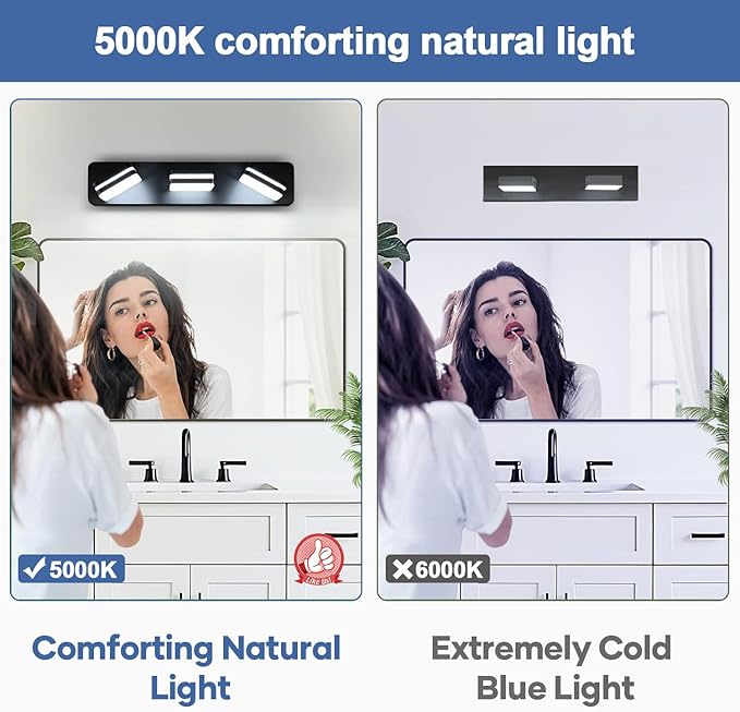 360° Rotate LED Dimmable Bathroom Vanity Light Fixtures, 1300LM Acrylic Matte Black Vanity Lights for Bathroom, Modern Wall Lighting Fixtures Over Mirror Kitchen Living (Natural White Light 5000K)