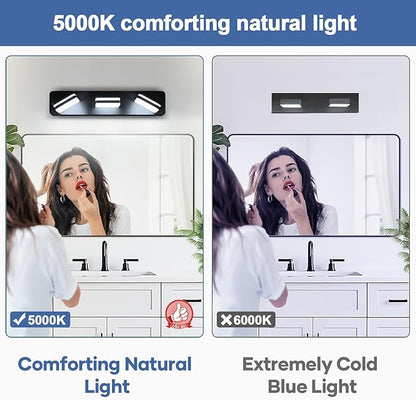 360° Rotate LED Dimmable Bathroom Vanity Light Fixtures, 1300LM Acrylic Matte Black Vanity Lights for Bathroom, Modern Wall Lighting Fixtures Over Mirror Kitchen Living (Natural White Light 5000K)