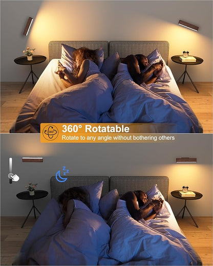 Rechargeable Wood Wall Sconce with Remote & Touch, 5200mAh Battery Operated Wall Lights 3 Color Temperatures & RGB. Magnetic, Stick-On, Dimmable Wall Reading Lamp for Bedroom, Living Room, Picture