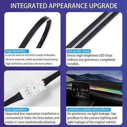LED Car Ambient Lighting Strip for Tesla High Brightness with APP Control Multiple Colors and Car LED Strip Lighting Neon Lights for Model 3/Y (Dashboard& Center Console& 4 Floor Light)