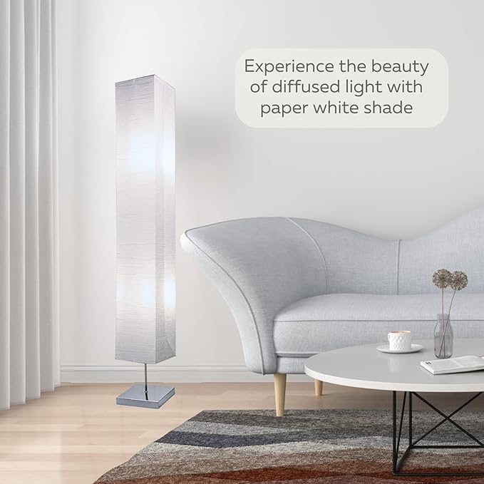 LIGHTACCENTS Home Decor Floor Lamp (Set of 2) 59 Inch Paper Floor Lamp Pair with Polished Chrome Base, Room Decor Lamps for Living Room, Rice Paper Lantern Lights, On/Off Footswitch