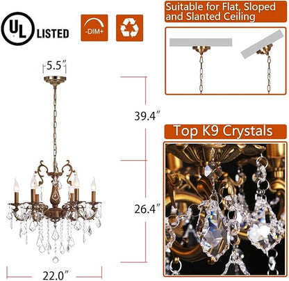Crystal Chandeliers Contemporary Chandelier 6 Lights Island Lighting Candle Pendant Ceiling Light Fixture for Dining Room Living Room Kitchen Bedroom Hallway Entry D22.1