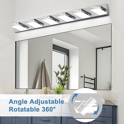 LED Modern Bathroom Vanity Light Fixtures, 6-Light 40-inch Dimmable Chrome Vanity Lights for Bathroom Lighting Fixtures Over Mirror, with 360° Rotatable Heads (Cool White 6000K)