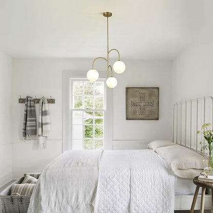 3 Light Milk Glass Chandelier Small Gold Chandelier Vintage Bedroom Pendant Light Fixture White Globe Ceiling Light Mid Century Modern Sputnik Light