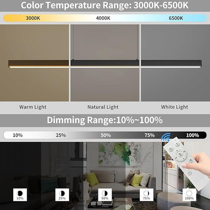 Modern LED Linear Pendant Light, 31IN Ceiling Chandlier Light Fixtures Hanging with Remote Control 3000k-6500K Adjustable Color Temperature Island Light for Dining Room, Kitchen