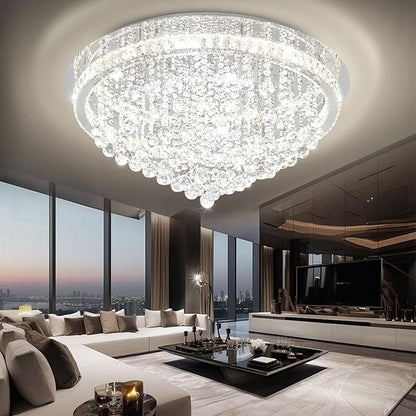 Dia 32" Modern Crystal Chandeliers for Dining Room,Silver Raindrop Chandelier Flush Mount Chandeliers for Living Room Bedrooms Dining Room Dimmable 2700k 4500k 6000k
