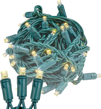 Novelty Lights 50ft 100 LED Warm White Christmas Lights Outdoor/Indoor, 6" Spacing, Green Wire String Lights for Festive Xmas Lighting, IP55, UL Listed, Dimmable, Connectable