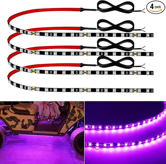Car Led Strip Lights 24" Connectable 12V Led Light Strip for Cars Golf Cart Boat Marine Motorcycle Interior & Exterior Waterproof Strip Pink, 4Pack
