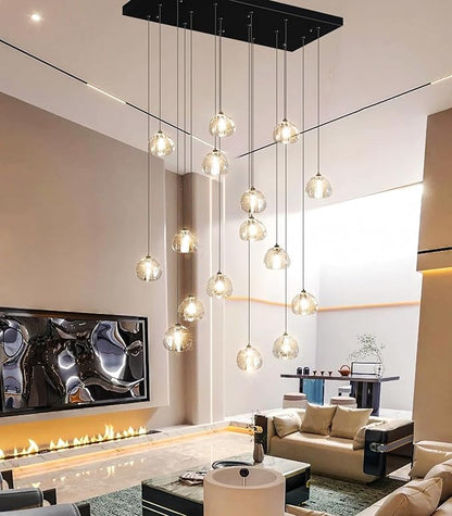 HAIXIANG W27.6 x D11.8 x H118 Rectangular Glam Chandelier Bubble Crystal Ceiling Pendant Lights Dimmable High Ceiling Chandeliers Fixtures Adjustable Long Lights Black