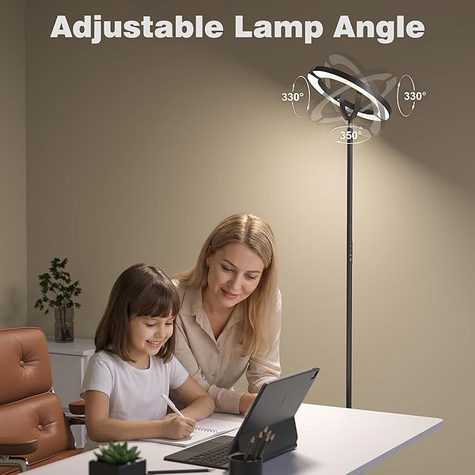 【Upgraded】Modern LED Floor Lamp - 30W Super Bright Standing Lamp, 350° Rotating Reading Floor Lamp with Remote Control, 3000K-6500K Stepless Dimmable, Tall Floor Lamp for Living Room, Bedroom, Office