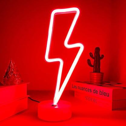 Lightning Bolt Neon Signs Red Lightning Neon Sign Light for Bedroom, USB/Battery Operated Thunder Lamp Neon Sign, Stand Lightning Shape LED Sign Decor for Shelf Desk Table Game Room Man Cave