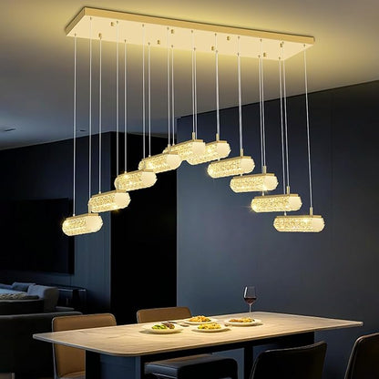 Crystal Kitchen Chandeliers Over Table,Rectangular Crystal Chandelier for Living Room Modern Linear Chandelier for Dining Room Dimmable Gold 10 Lights