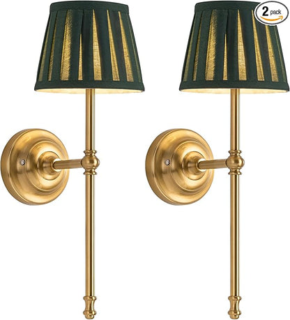 KDG Cordless Wall Sconces Set of 2, Small Wireless 5200mAh Rechargeable Battery Fabric LED Wall Lamps, Portables Lightings for Wall Painting, Living Room, Bedroom, Hallway, Gifts, Night Light (Green)