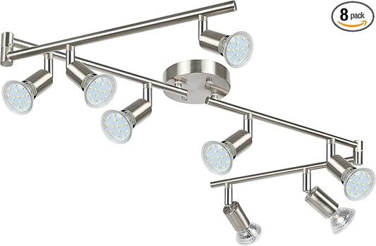 Unicozin LED Track Lighting Kit, 54.13'' Matt Nickel 8 Way Ceiling Spot Lighting, Flexibly Rotatable Light Head, Modern Track Light Included 8 x LED GU10 Bulb (4W, Daylight White, 400LM)
