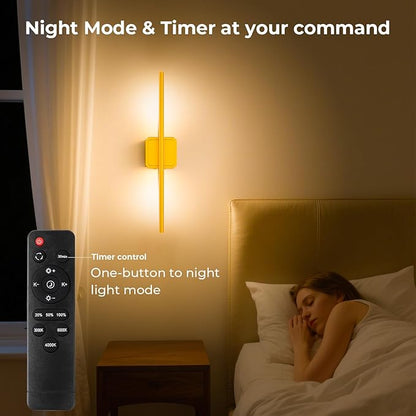GvvooHome Battery Operated Wall Sconces Set of 2, Wall Lamps Detachable 360°Rotate, 3000-6500K Dimmable with Remote Control, 10000mAh Rechargeable Wall Lights for Bedroom, Living Room 28.3" Gold