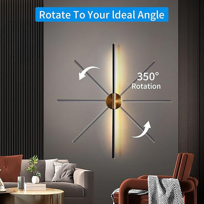 31.5 Inch Battery Operated Wall Sconces of Two, Modern Wireless Rechargeable Wall Lights with Remote Control, 3000K-6000K Dimmable, 350° Rotatable for Living Room, Bedroom, Hallway Decor