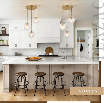 3-Light Glass Globe Pendant Light, Mid Century Modern Cluster Chandelier with Clear Glass, Vintage Gold Pendant Lighting for Kitchen Island, Staircase, Dining Room, Living Room