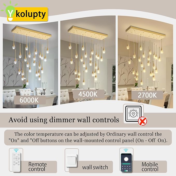 ykolupty 24-Lights Rectangular Chandelier Crystal Raindrop Chandeliers Flush Mount Ceiling Light for Dining Room Living Room High Ceiling Chandelier for Staircase Foyer Entryway Gold Chandeliers