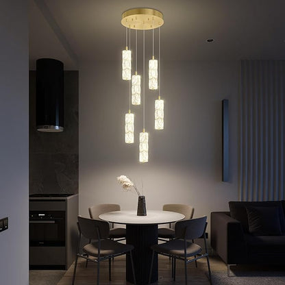 ykolupty H78 Pendant Lights Kitchen Island 6-Lights Pendant Chandelier for Dining Room Hallway Stairwell,LED Dimmable 2700K-6000K (Gold Chandelier)