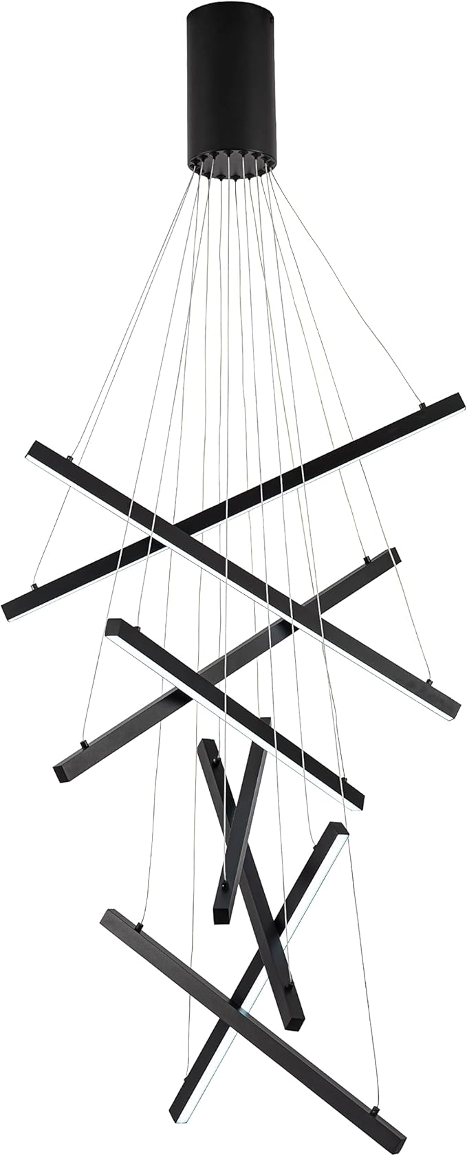 Modern Led Chandelier, High Ceiling Chandelier, Linear Chandelier 8 Lights Black Dimmable Large Pendant Light 98.4" for Living Room Staircase Entry Foyer Lobby Office Duplex 6000K Cool White