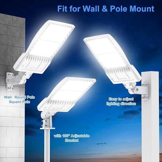 10Pack 400W LED Parking Lot Light UL Listed, Dusk to Dawn LED Shoebox Flood Pole Light Outdoor Parking Lighting Arm & Slip Fit Mount 60,000LM 5000K IP65 Waterproof 100-277V Power Adjustable White