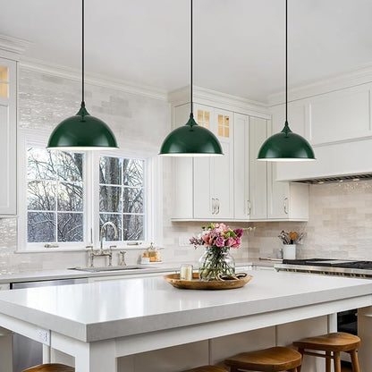 9.8 inch Green Dome Pendant Lights Kitchen Island 3 Pack, Modern Farmhouse Pendant Lights, Vintage Industrial Kitchen Pendant Lighting, Island Lights for Kitchen, Dining Room