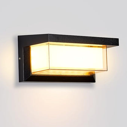 LED 18W Minimalist Horizontal Rectangular Outdoor Wall Sconce Light, Black, Warm White, IP64 Waterproof, Patio, 10.24 x 4.81 x 4.81 Inches